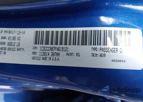 2015 Chrysler 200 Limited z USA, uszkodzony, nr VIN 1C3CCCAB7FN619121